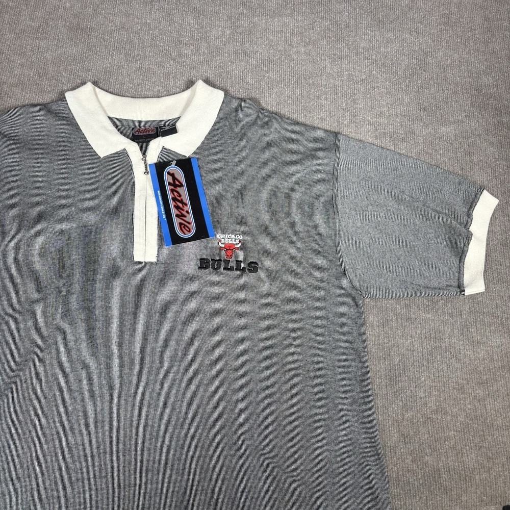 Vintage 1997 Active Chicago Bulls 1/4 Zip‎ Polo Shirt Mens L Gray Deadstock NWT